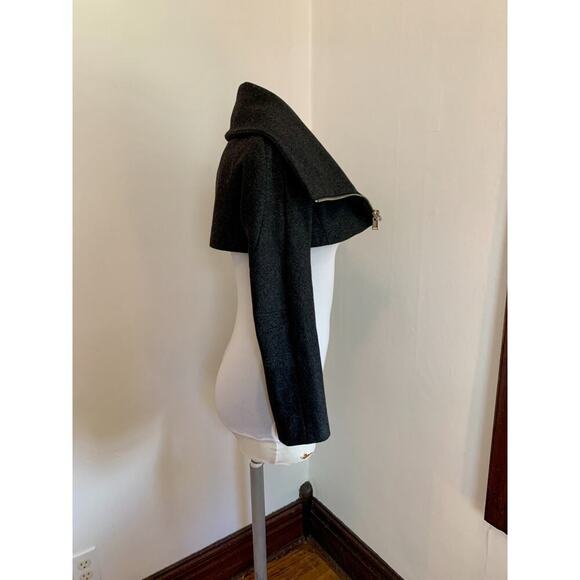 Shipley Halmos Cropped Dark Charcoal Grey Wool Bolero Jacket Shrug XS Collar - Picture 7 of 16